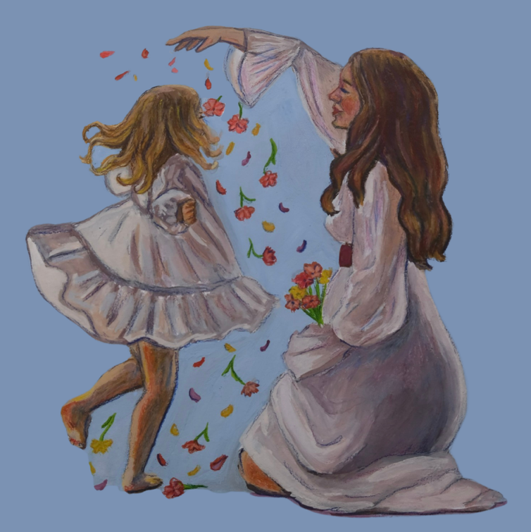 Illustration of a woman and a child on a blue background