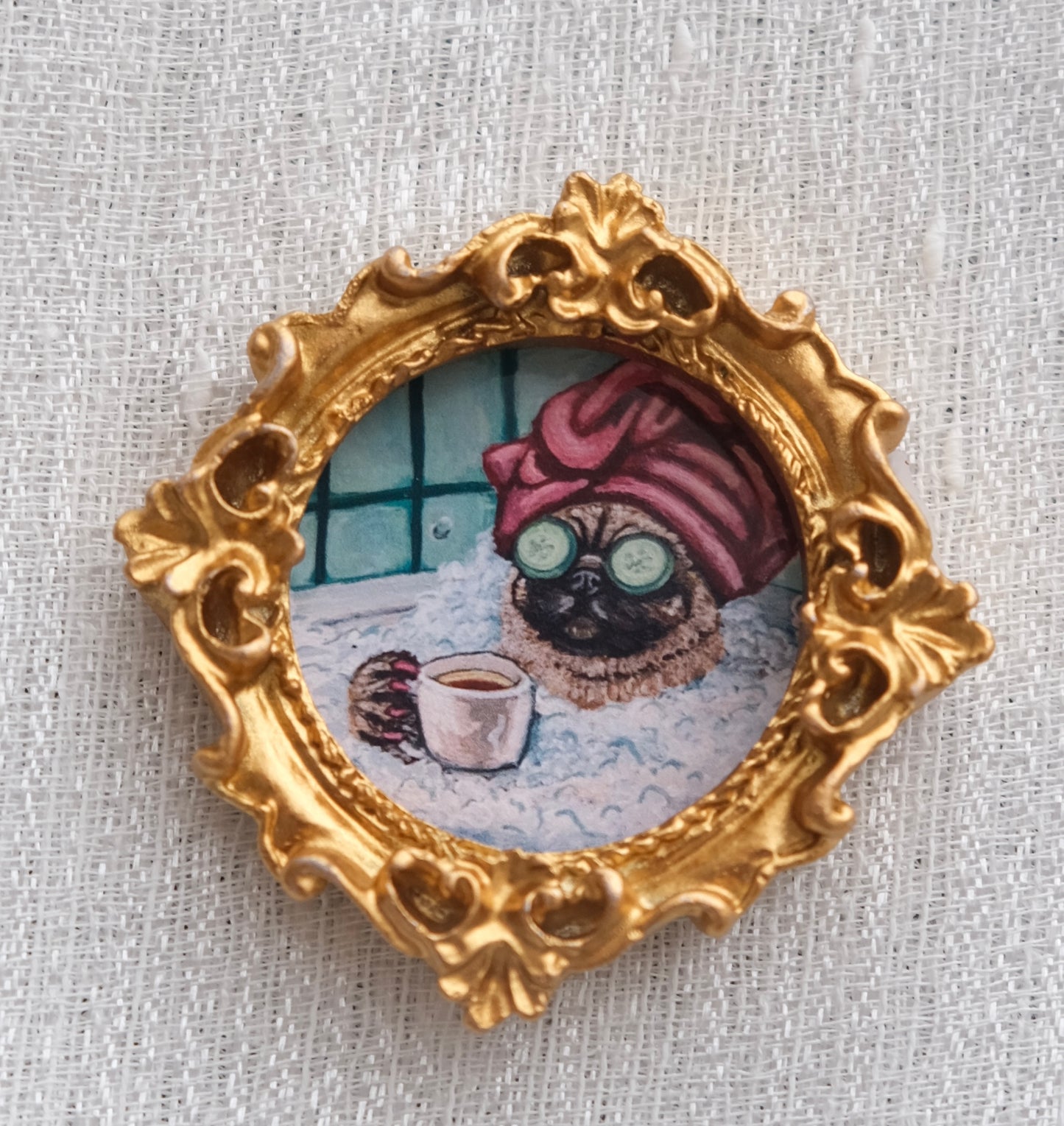 Spa Pug - Miniature Framed Magnet