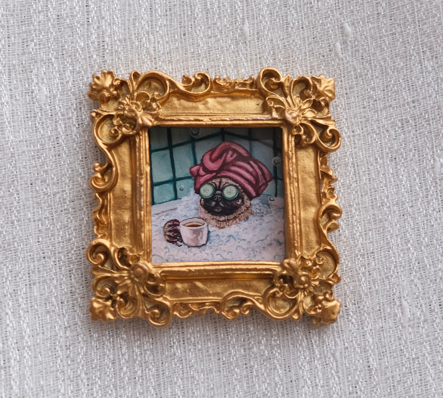 Spa Pug - Miniature Framed Magnet