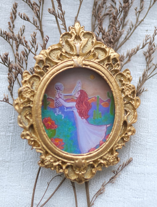 Dancing Skeleton - Oval Miniature Framed Magnet