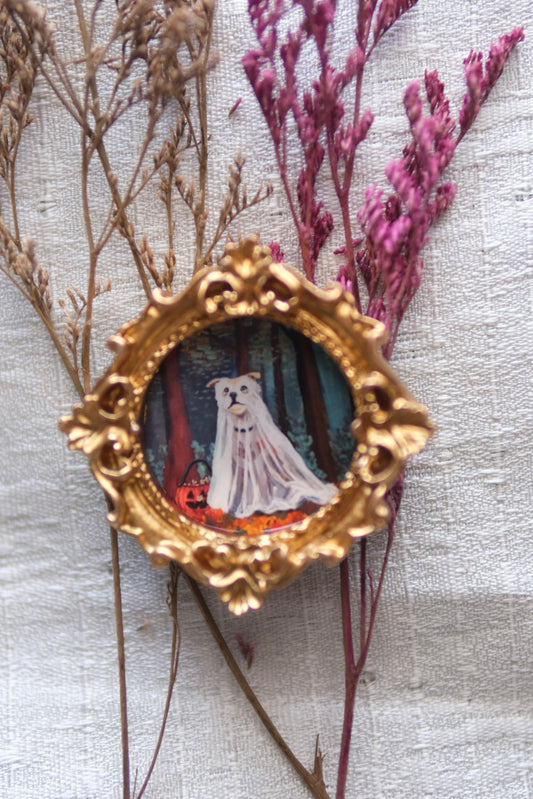 Ghost Dog - Round  Miniature Framed Magnet