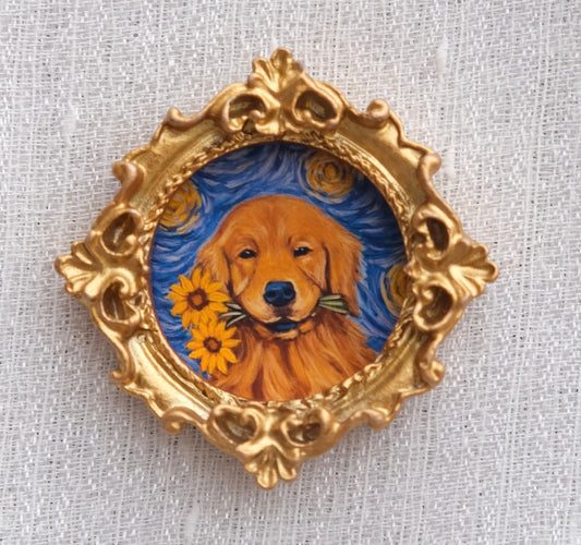 Golden Retriever Starry Night - Miniature Framed Magnet